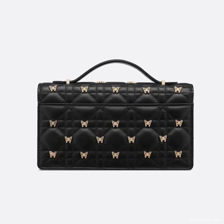 Cheap Top Studs Butterfly Miss with Cannage Bag Dior Handle Black Lambskin 0617 Luxury